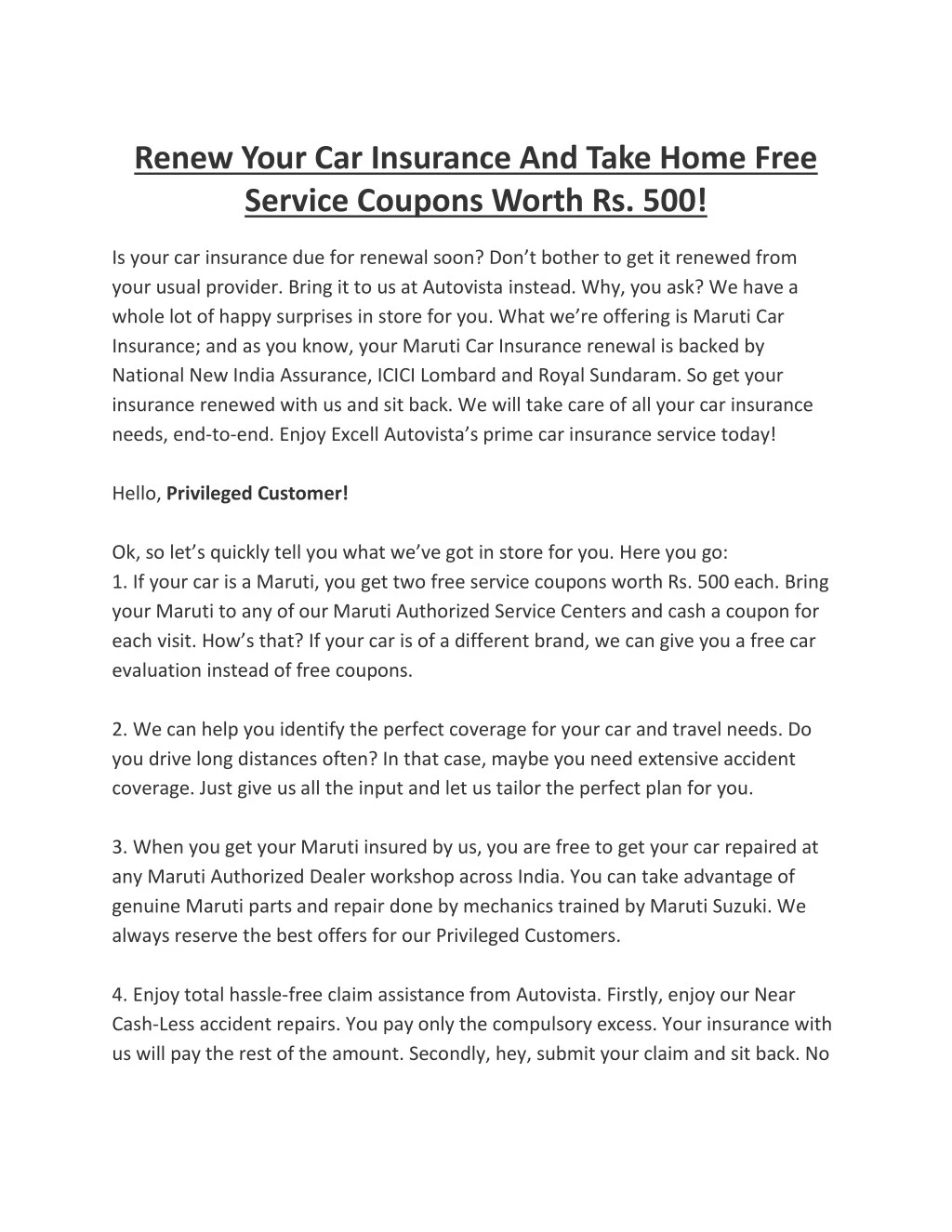 renew your car insurance and take home free