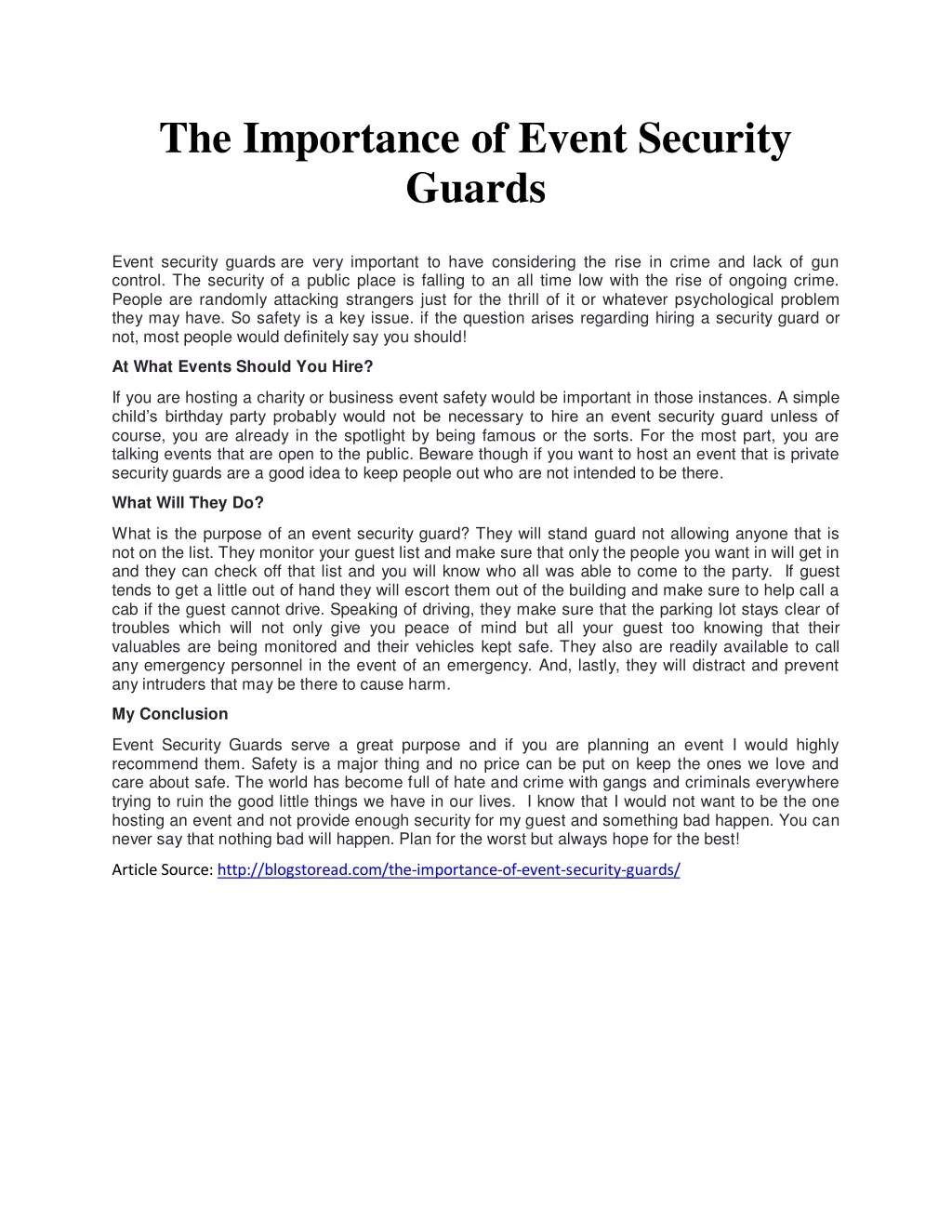 the importance of event security guards