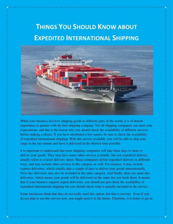 Things You Should Know about Expedited International Shipping