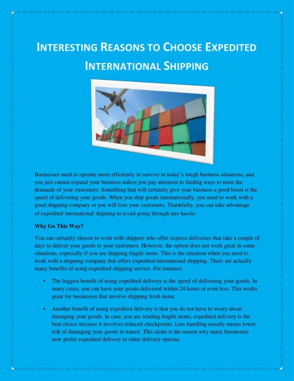 Interesting Reasons to Choose Expedited International Shipping