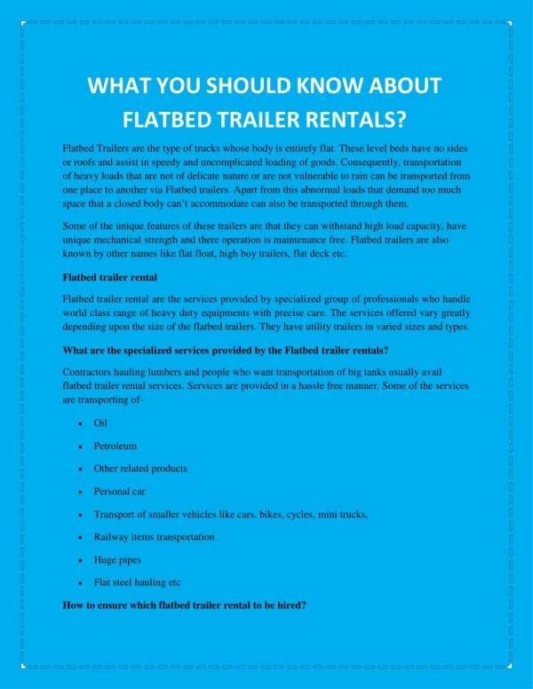 WHAT YOU SHOULD KNOW ABOUT FLATBED TRAILER RENTALS?