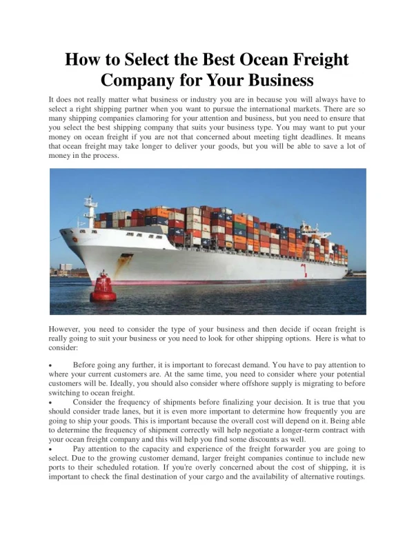 How to Select the Best Ocean Freight Company for Your Business