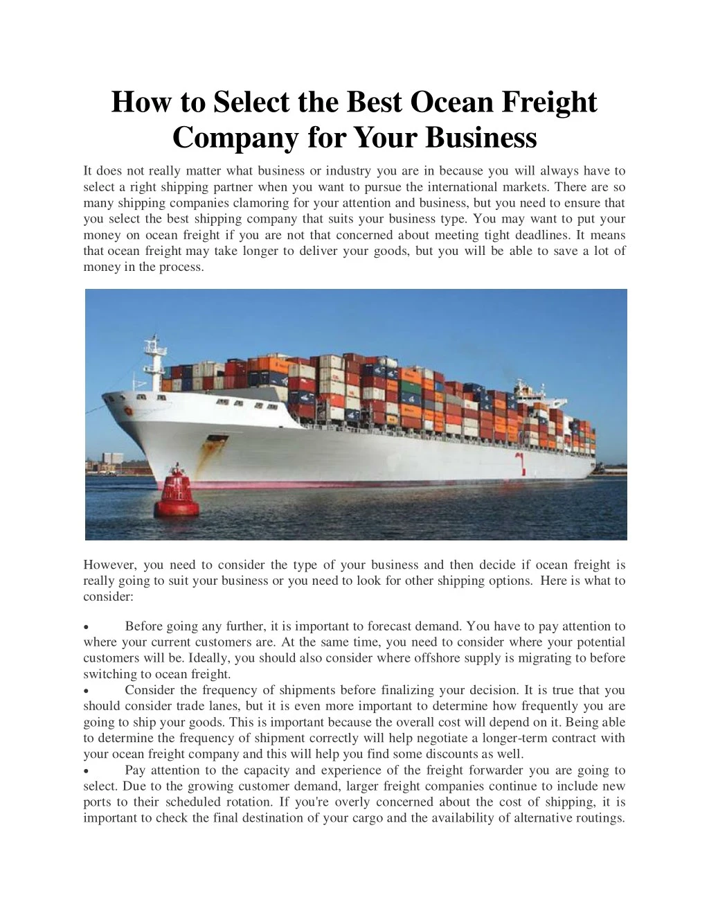 how to select the best ocean freight company
