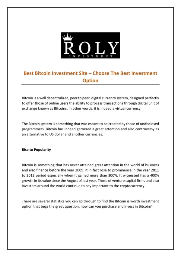 Best Bitcoin Investment Site – Choose The Best Investment Option