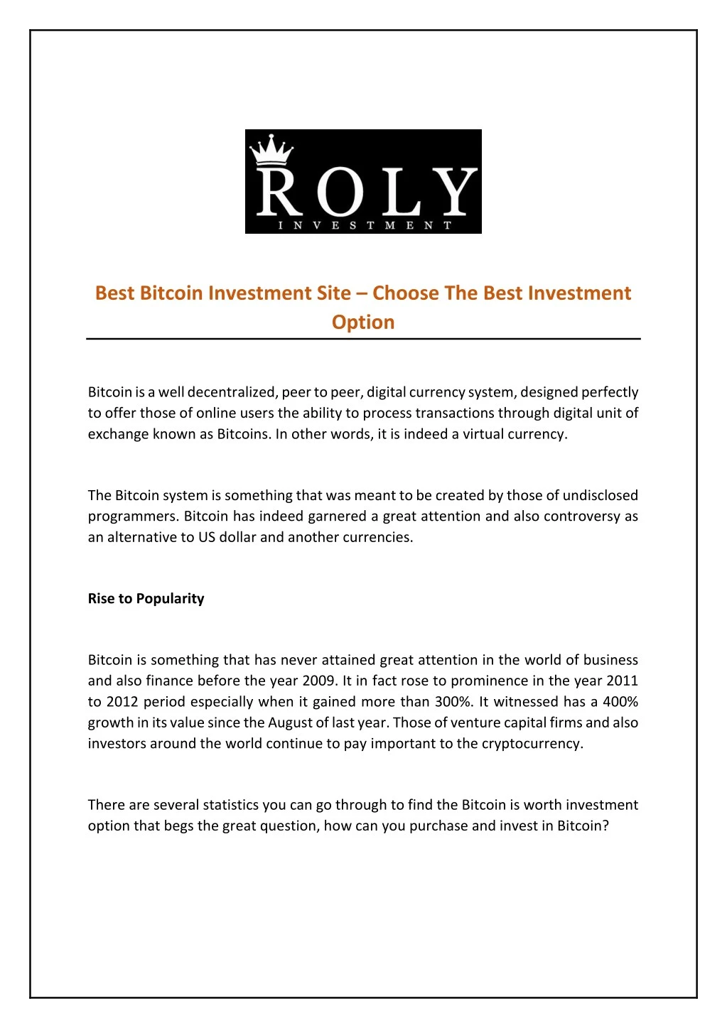 best bitcoin investment site choose the best