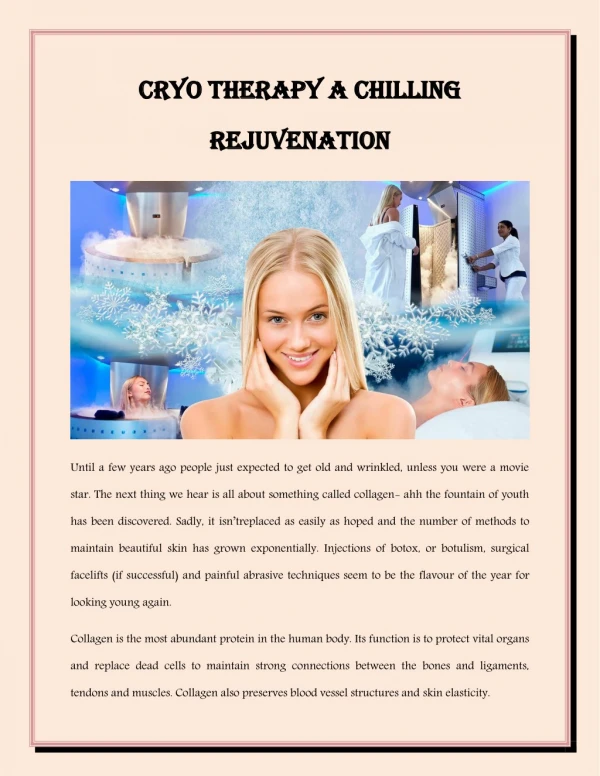 Cryo Therapy A Chilling Rejuvenation
