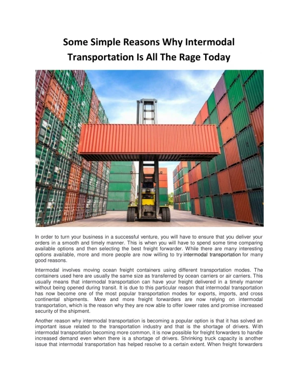 Some Simple Reasons Why Intermodal Transportation Is All The Rage Today