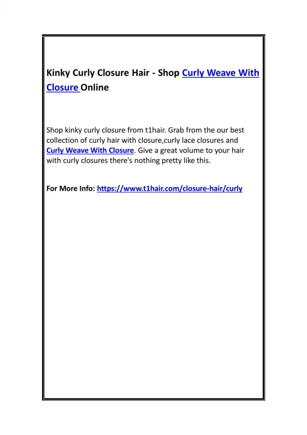 Kinky Curly Closure Hair - Shop Curly Weave With Closure Online