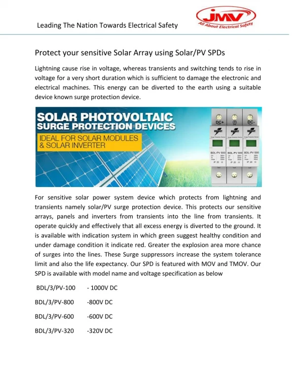 Protect your sensitive Solar Array using Solar/PV SPDs