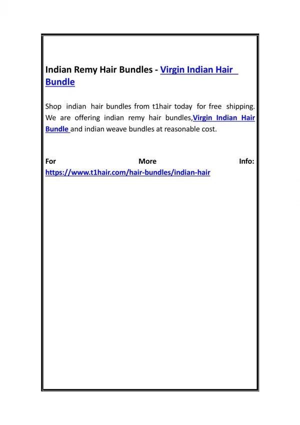 Indian Remy Hair Bundles - Virgin Indian Hair Bundle