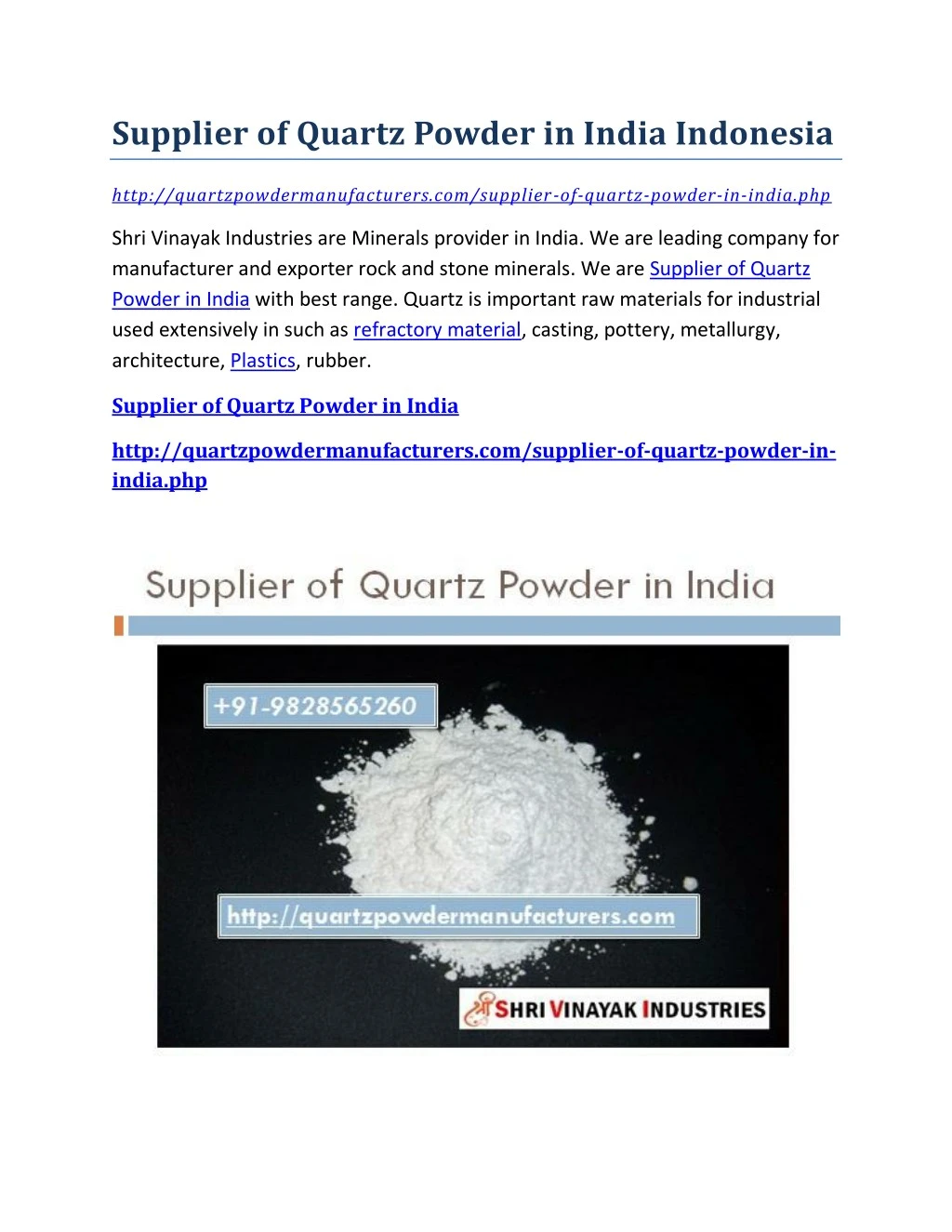 supplier of quartz powder in india indonesia