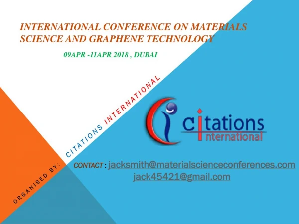 International Conference on Materials Science and Graphene Technology 2018