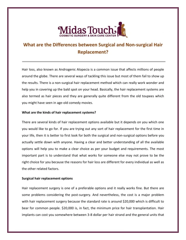 Get Effective Non Surgical Hair Replacement in Ahmedabad at Midas Touch