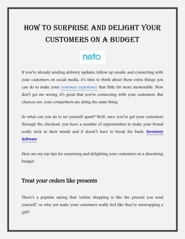 How to Surprise and Delight your Customers on a Budget