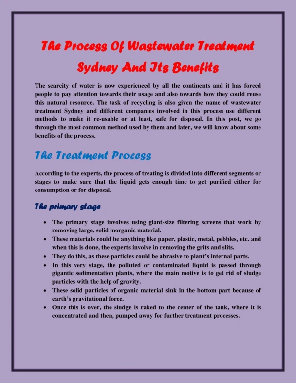 The Process Of Wastewater Treatment Sydney And Its Benefits