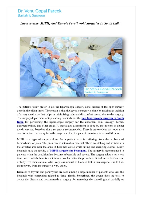 Bariatricsurgeonindia.in best laparoscopic surgeon in south india