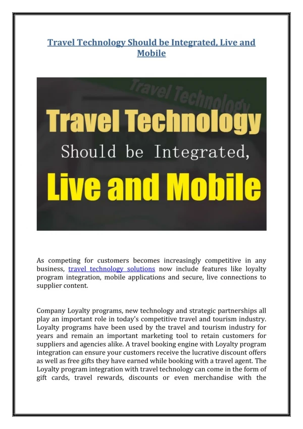 Travel Technology Should be Integrated, Live and Mobile