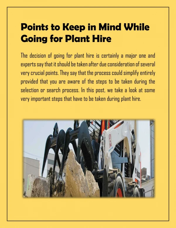 Points To Keep In Mind While Going For Plant Hire