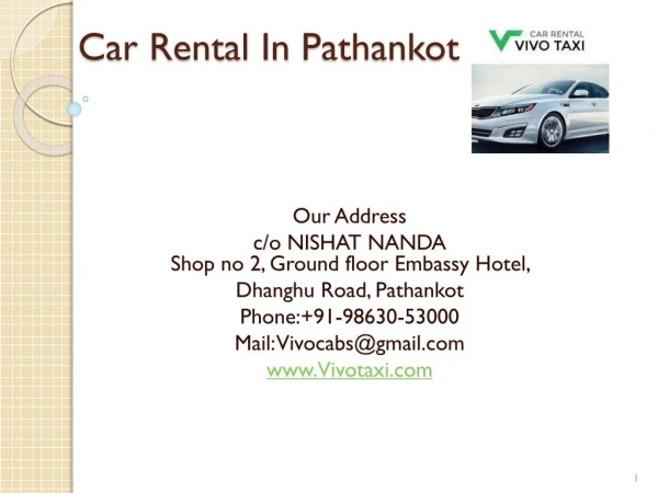 Cabs In Pathankot - Vivo Taxi