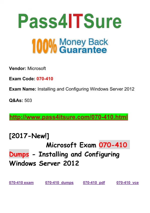 [2017 New Update] Free Latest Pass4itsure 070-410 Dumps Cert Online