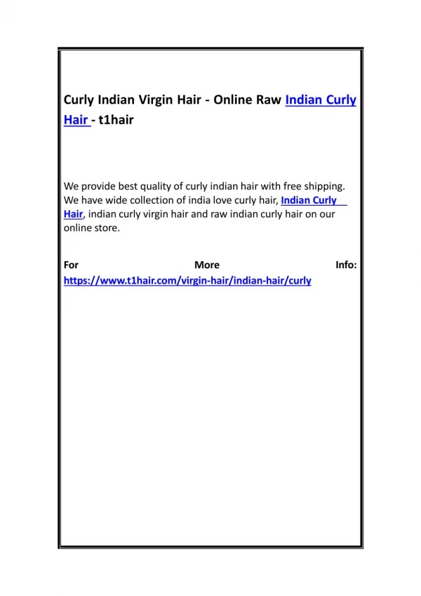 Curly Indian Virgin Hair - Online Raw Indian Curly Hair - t1hair