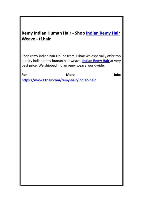 Remy Indian Human Hair - Shop Indian Remy Hair Weave - t1hair