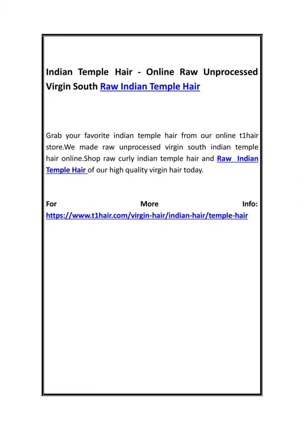 Indian Temple Hair - Online Raw Unprocessed Virgin South Raw Indian Temple Hair