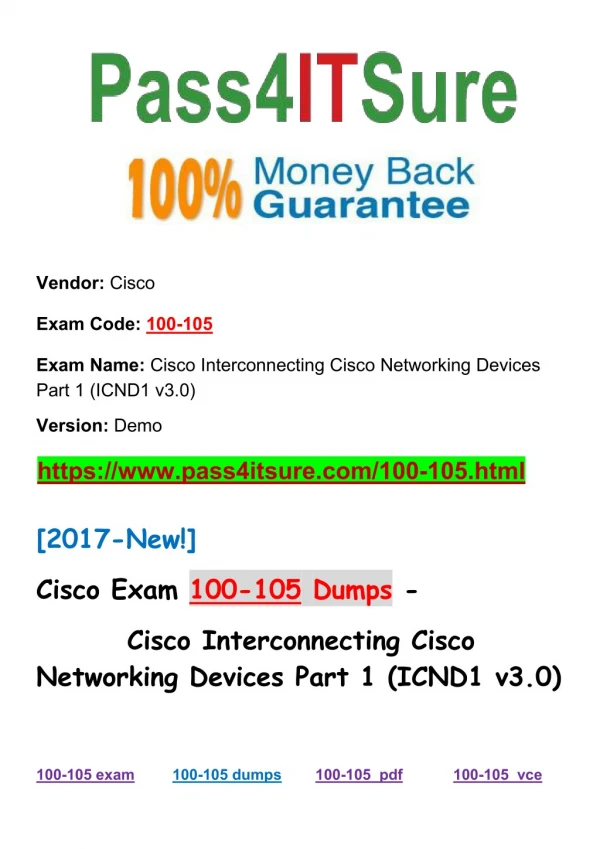 [2017 New Update] Real Pass4itsure 100-105 Dumps Cert Exam