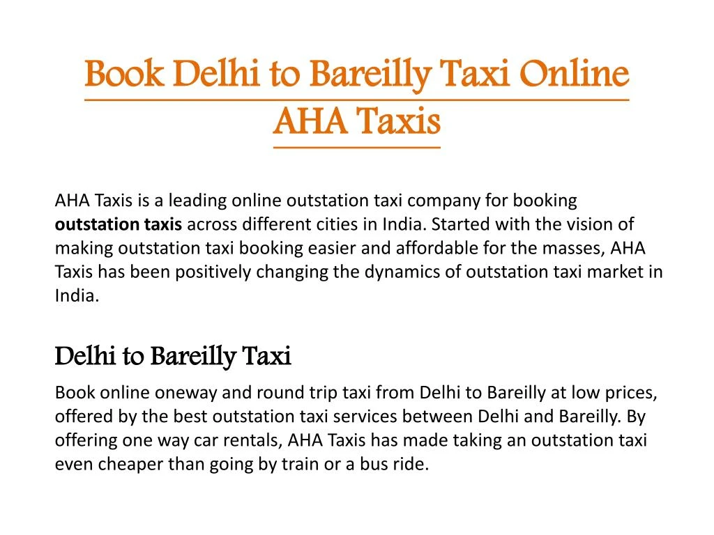 book delhi to bareilly taxi online aha taxis