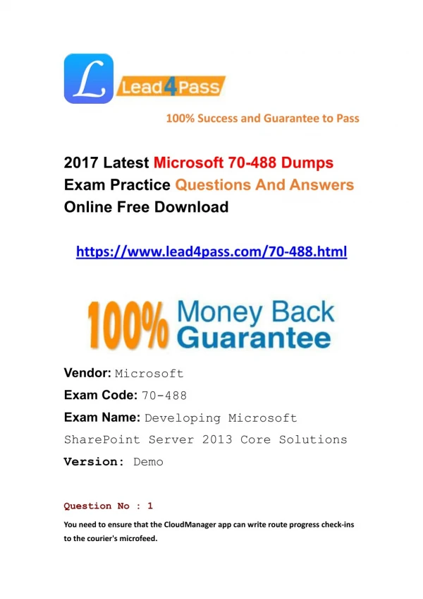 High Quality Microsoft 70-488 Dumps Exam Materials Free Update