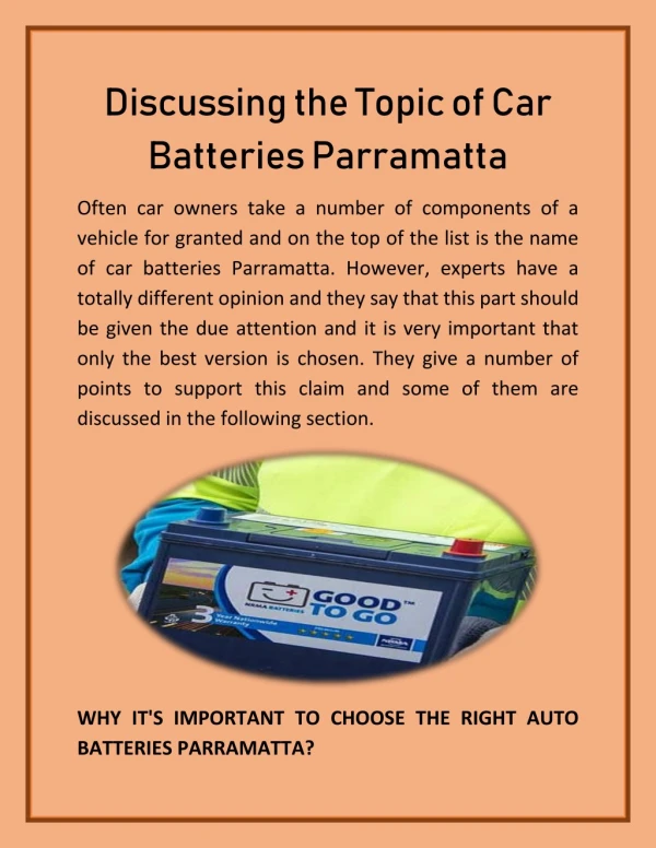 Discussing The Topic Of Car Batteries Parramatta