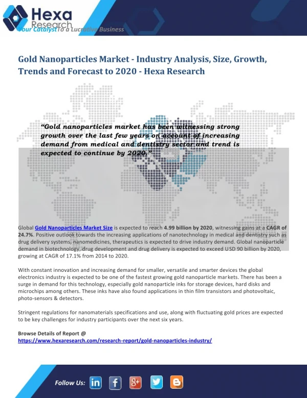 Gold Nanoparticles Market Analysis by Application And Segment Forecasts To 2020