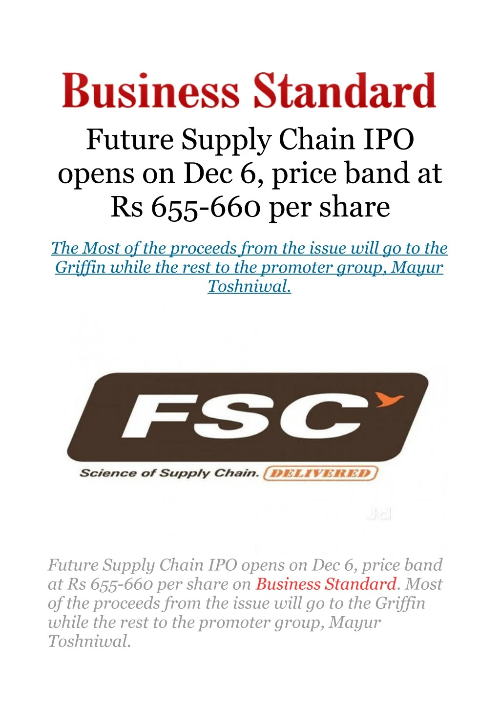 future supply chain ipo opens on dec 6 price band