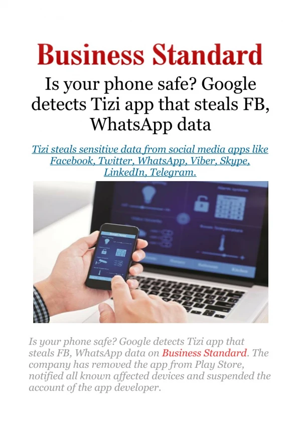 Is your phone safe? Google detects Tizi app that steals FB, WhatsApp data