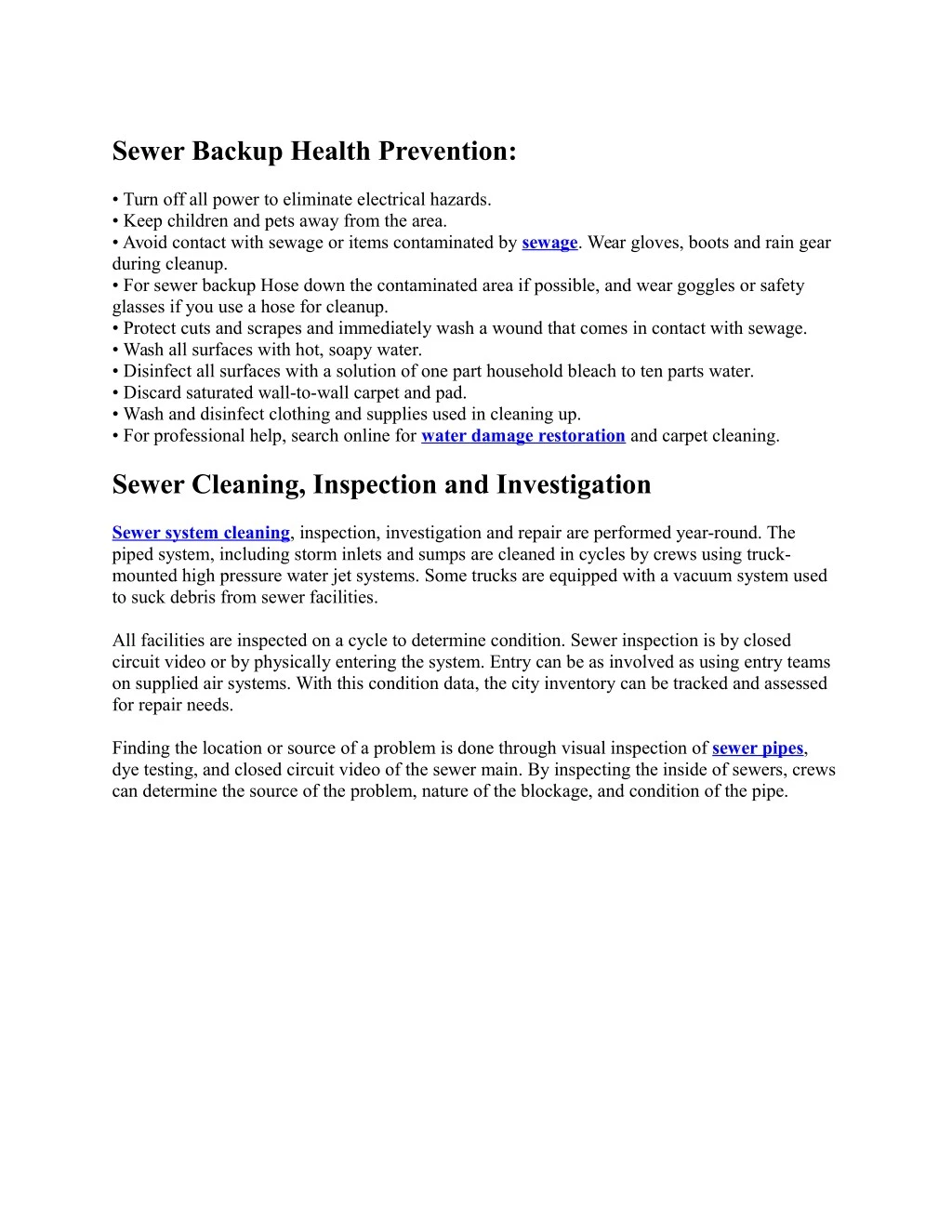 sewer backup health prevention