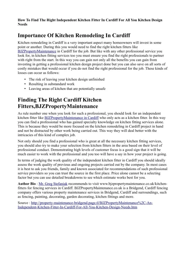 Independent Kitchen Fitter In Cardiff