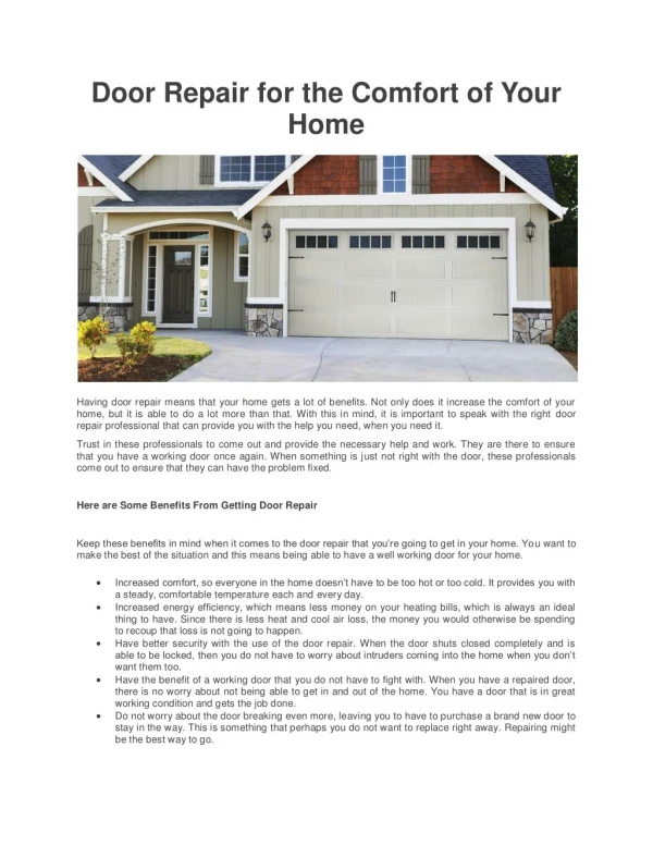 Door Repair for the Comfort of Your Home