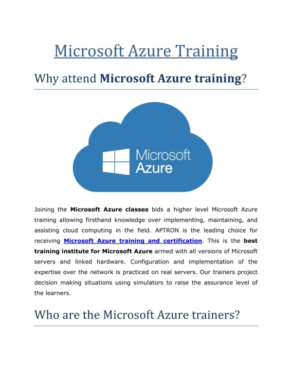 microsoft azure training Course |microsoft azure Course APTRON Noida