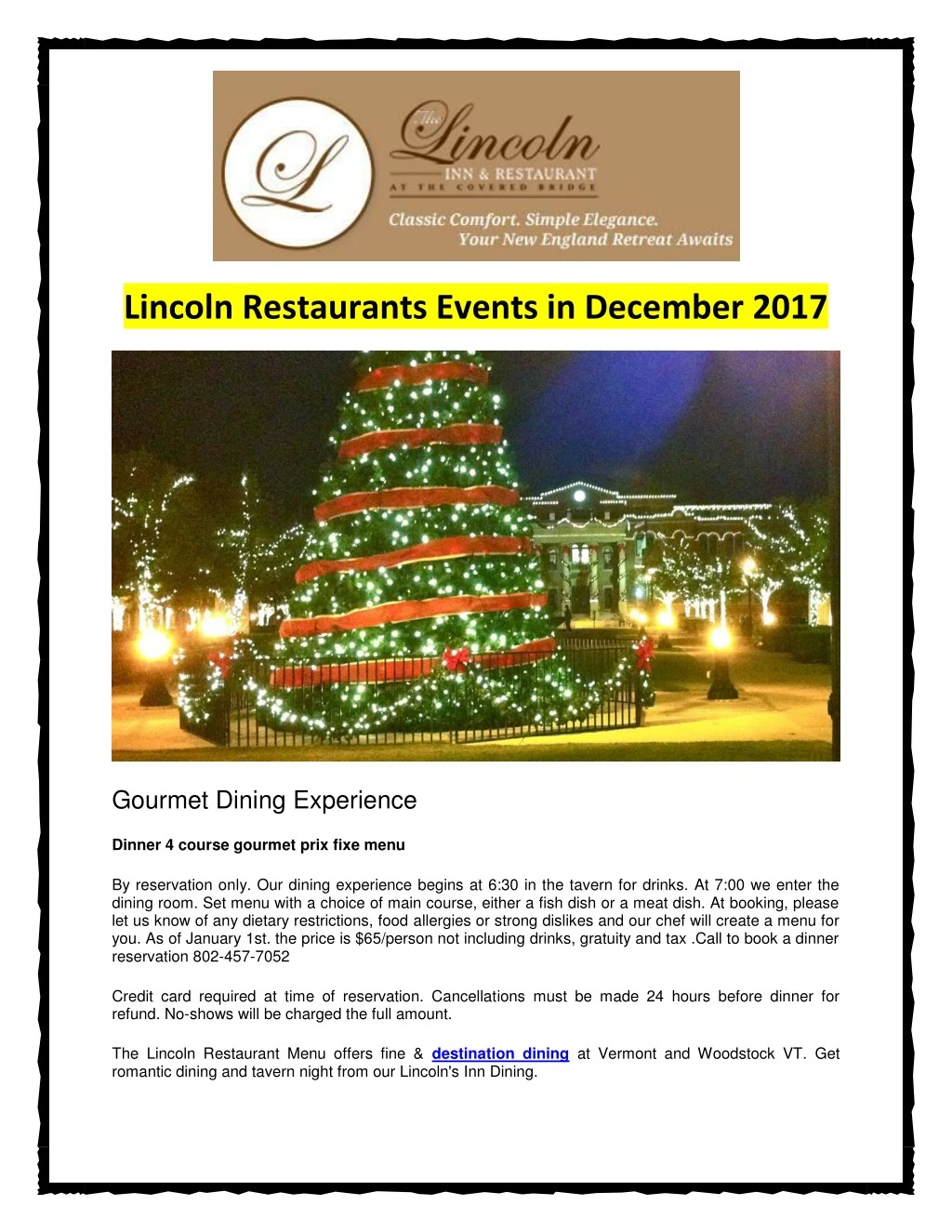 lincoln restaurants events in december 2017