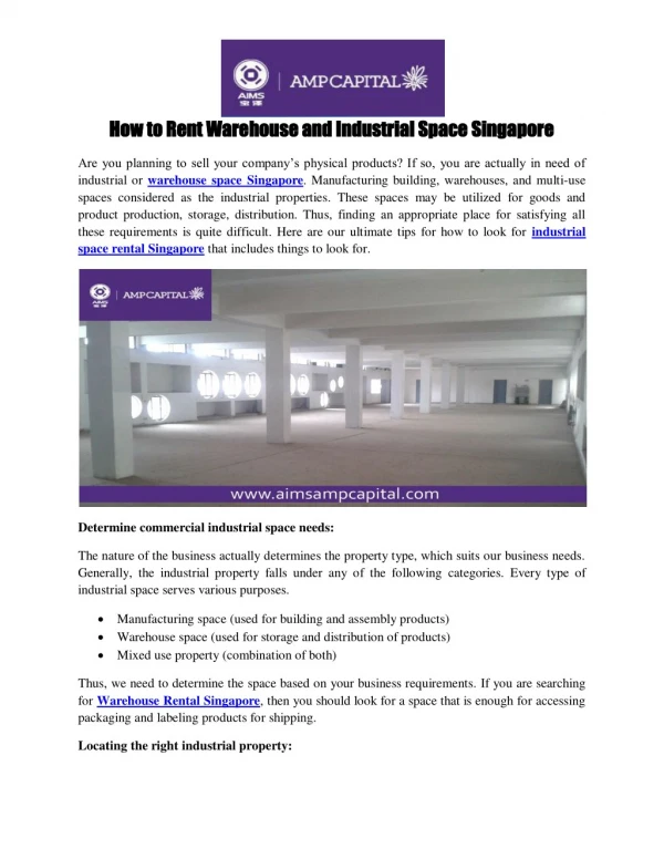 How to Rent Warehouse and Industrial Space Singapore