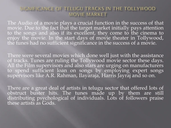 Significance of Telugu Tracks in the Tollywood Movie
