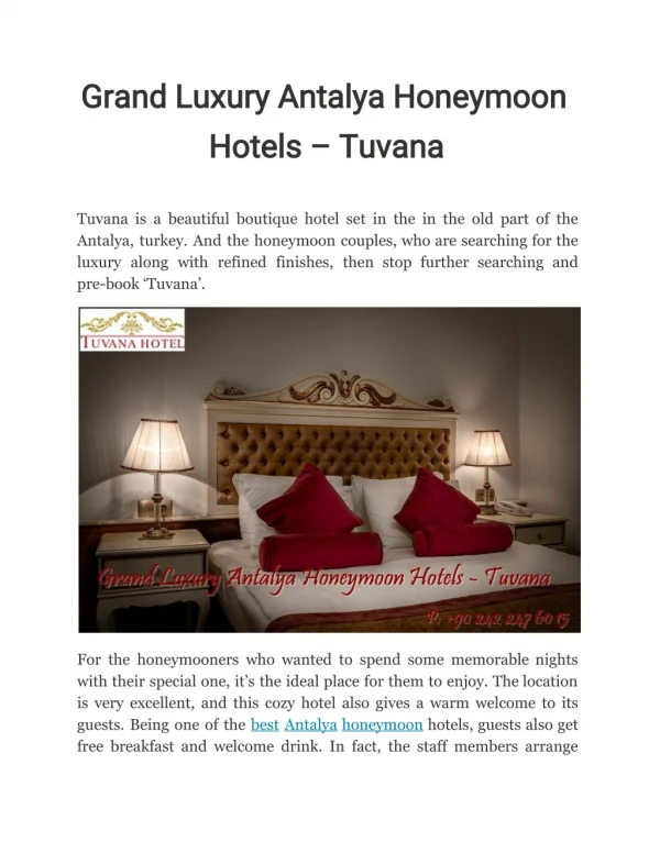 Grand Luxury Antalya Honeymoon Hotels – Tuvana