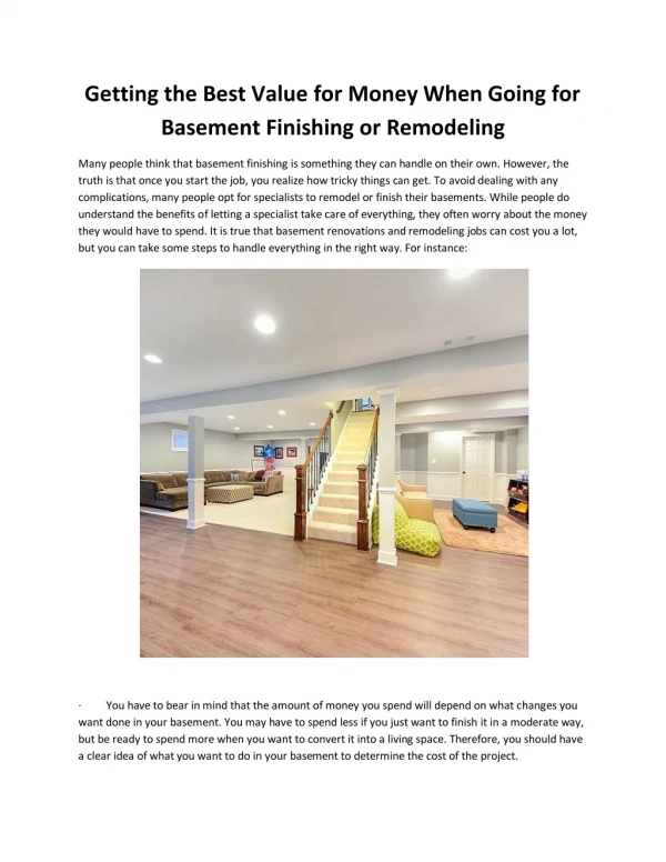 Getting the Best Value for Money When Going for Basement Finishing or Remodeling