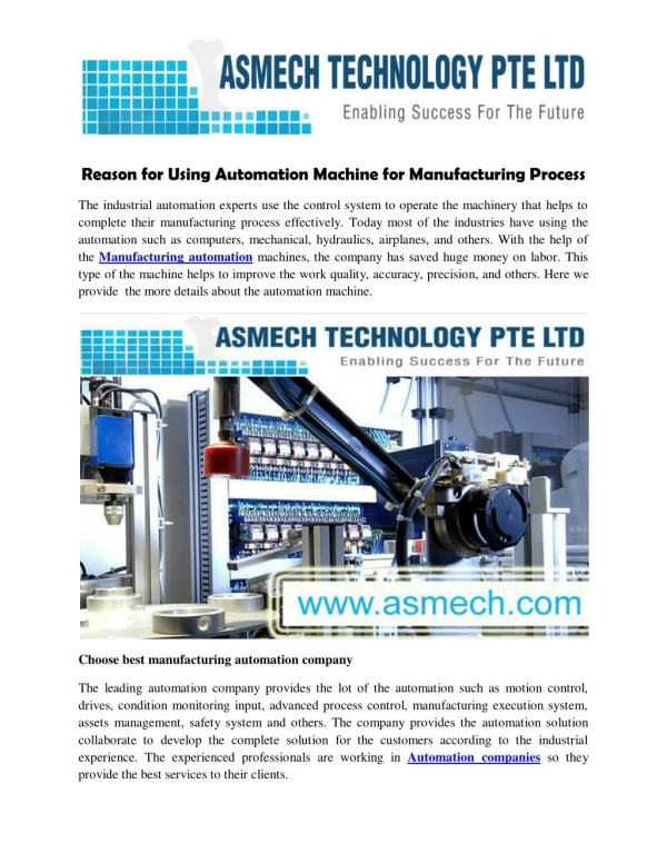 Reason for Using Automation Machine for Manufacturing Process