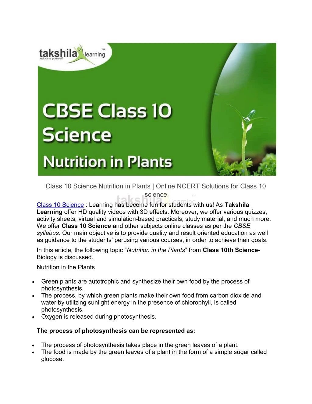 class 10 science nutrition in plants online ncert