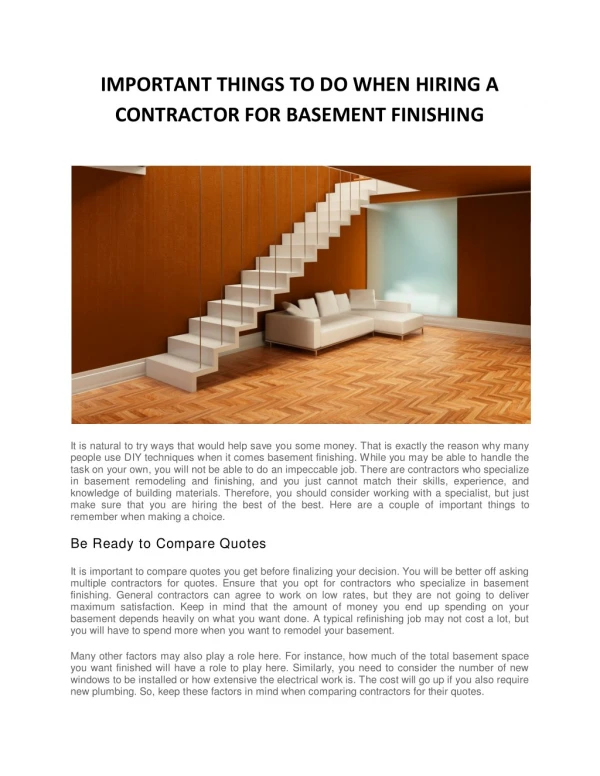 IMPORTANT THINGS TO DO WHEN HIRING A CONTRACTOR FOR BASEMENT FINISHING