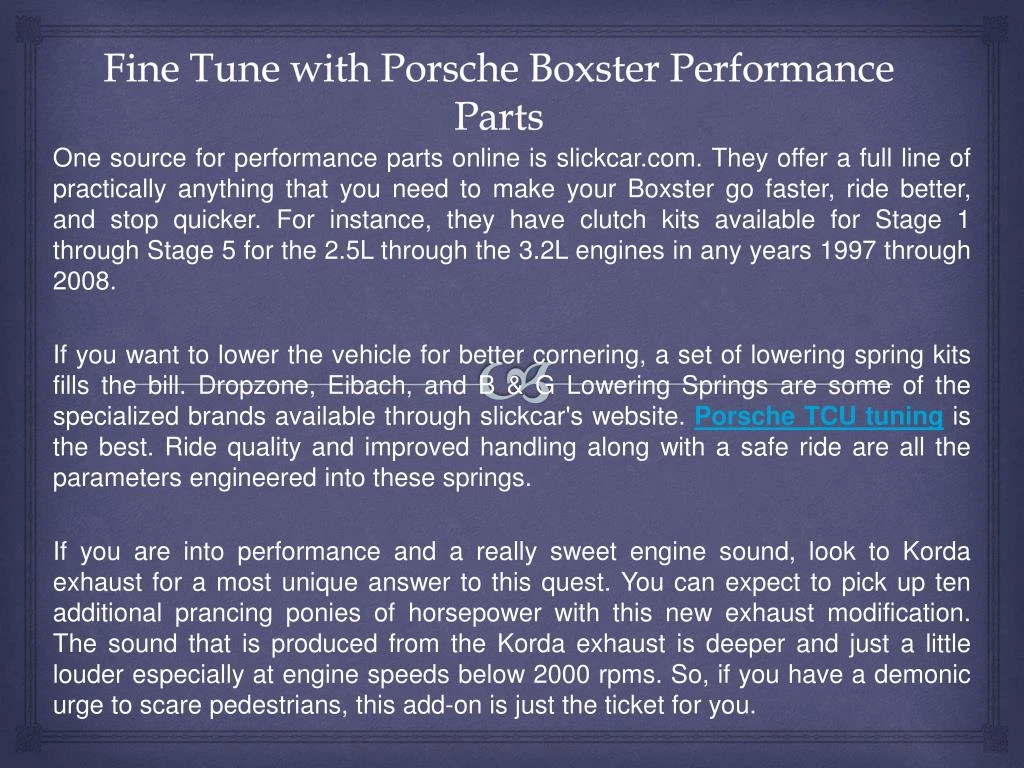 fine tune with porsche boxster performance parts