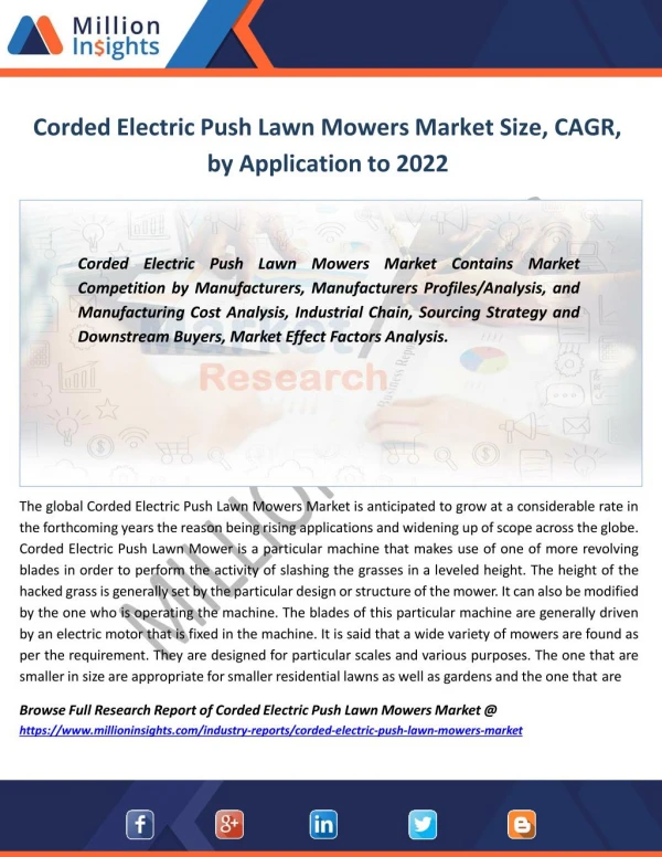 Corded Electric Push Lawn Mowers Industry Revenue, Price and Gross Margin from 2017-2022