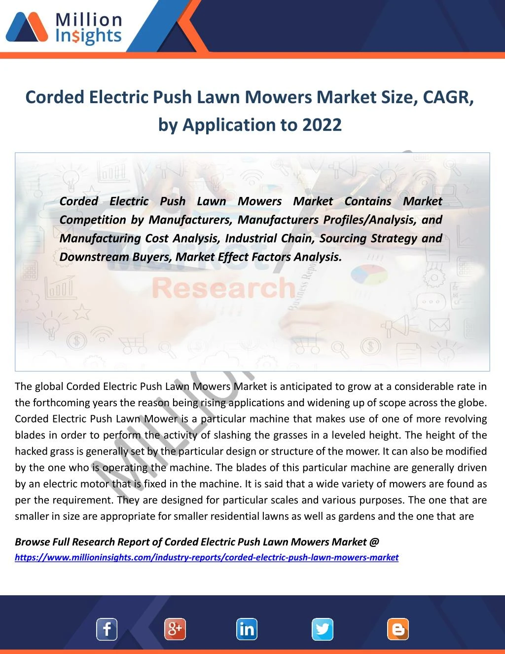 corded electric push lawn mowers market size cagr by application to 2022
