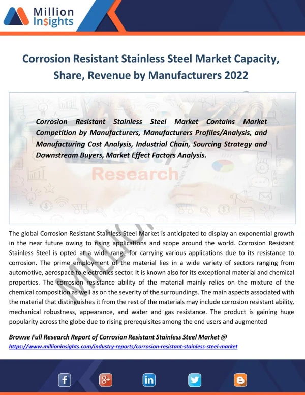 Corrosion Resistant Stainless Steel Market Value, Sales and Trends From 2017-2022